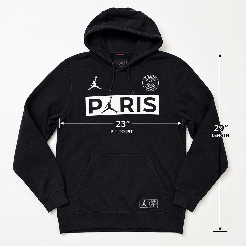 Nike Air Jordan PSG Paris Saint-Germain Hoodie Black Men's Large Pullover - Picture 2 of 10